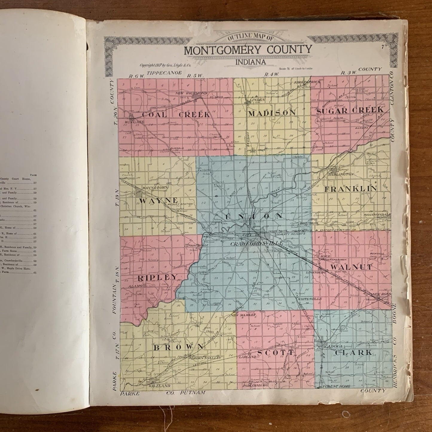 1917 Standard Atlas of Montgomery County, Indiana / Plat Book Map United States