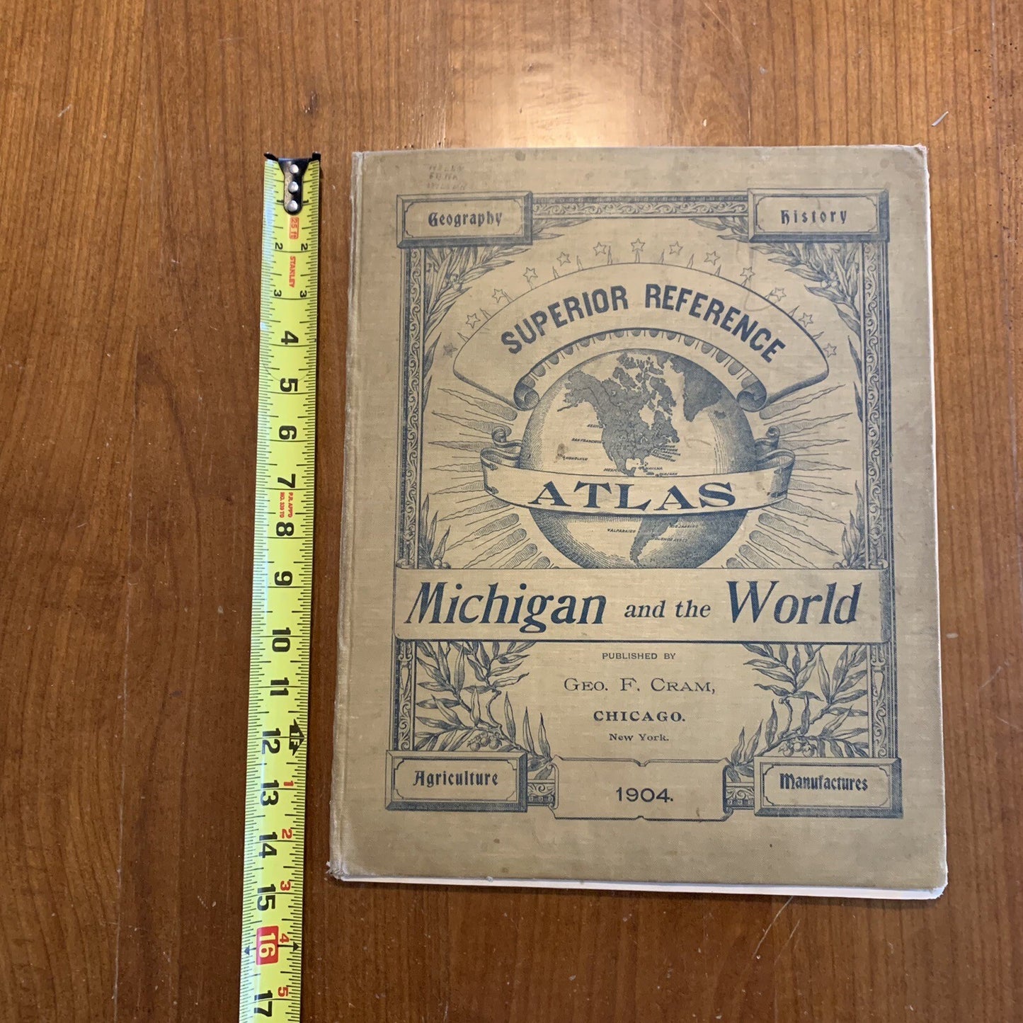 1904 Cram's Superior Reference Atlas Michigan and the World 1st Ed Atlas Detroit