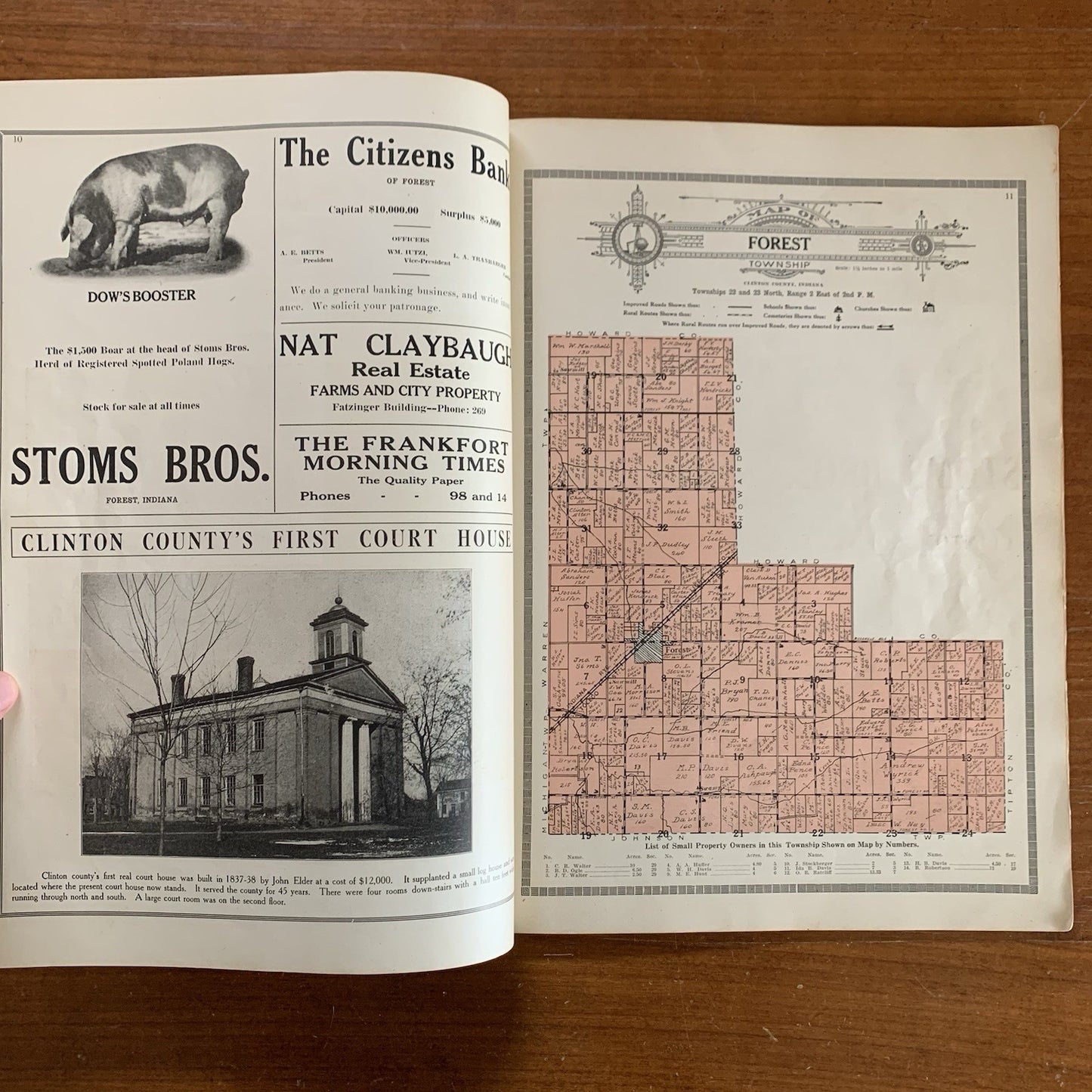 1919 Atlas and Plat Book of Clinton County Indiana World War 1 History Pictures