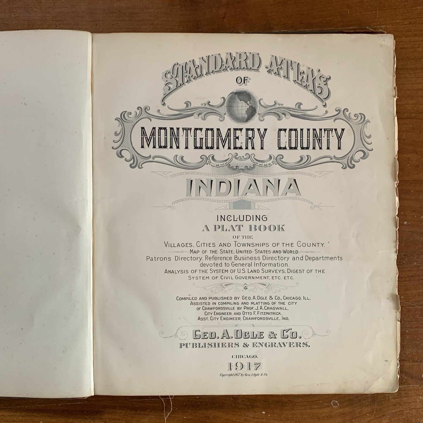 1917 Standard Atlas of Montgomery County, Indiana / Plat Book Map United States