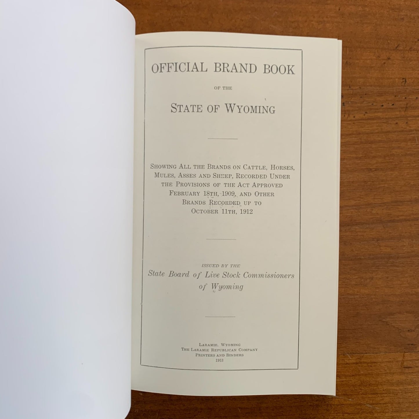 1912 Official Brand Book of the State of Wyoming / Facsimile
