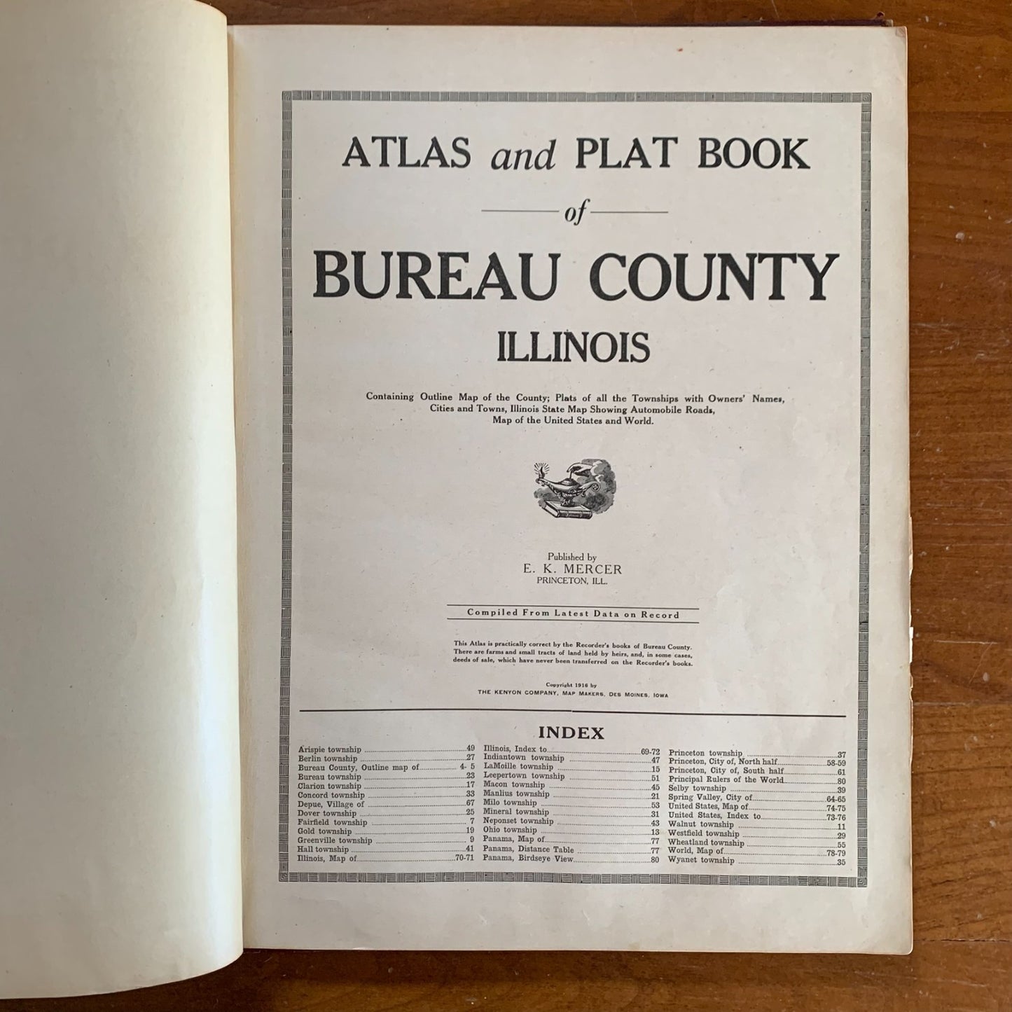 1916 Bureau County Illinois Standard Atlas Plat Book Princeton Spring Valley Map