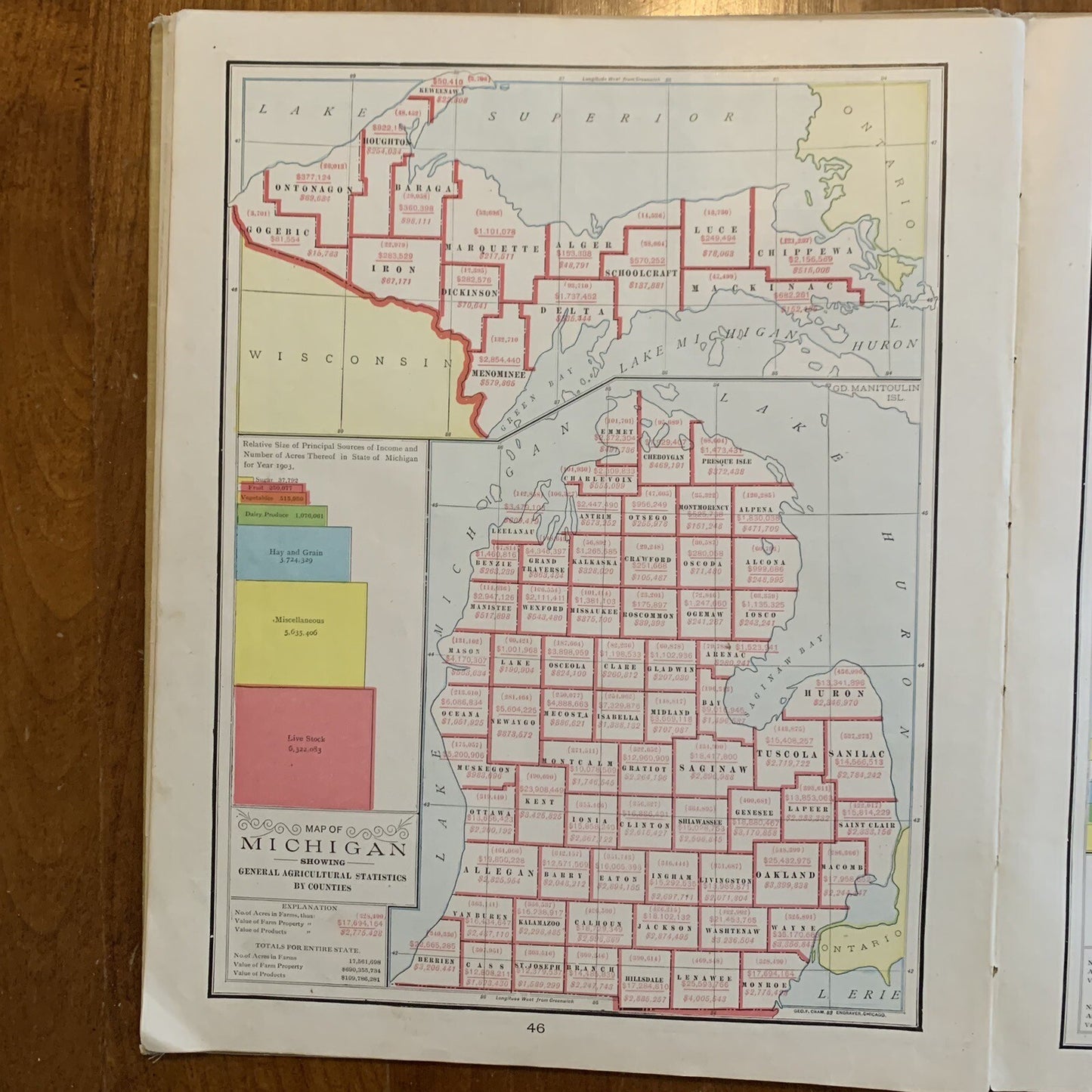 1904 Cram's Superior Reference Atlas Michigan and the World 1st Ed Atlas Detroit
