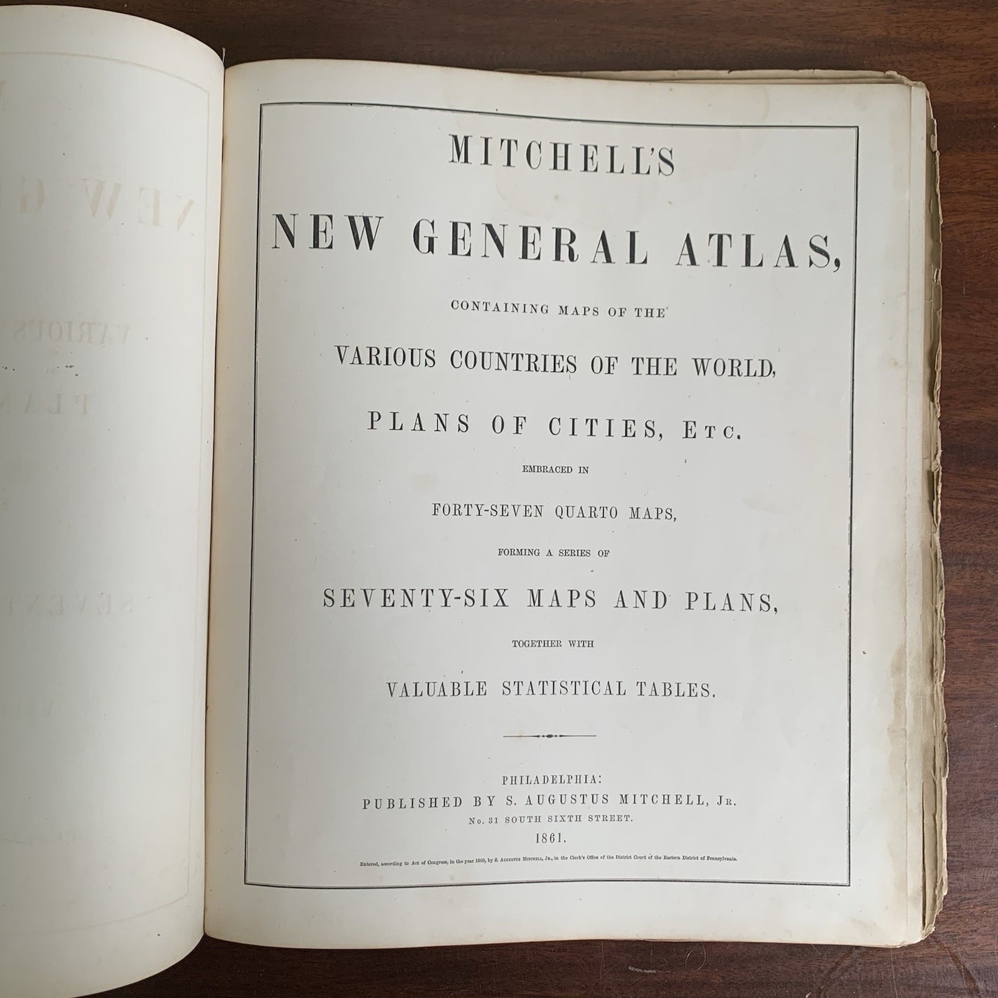 1861 Mitchells New General Atlas / Maps World United States Hand Colored VG