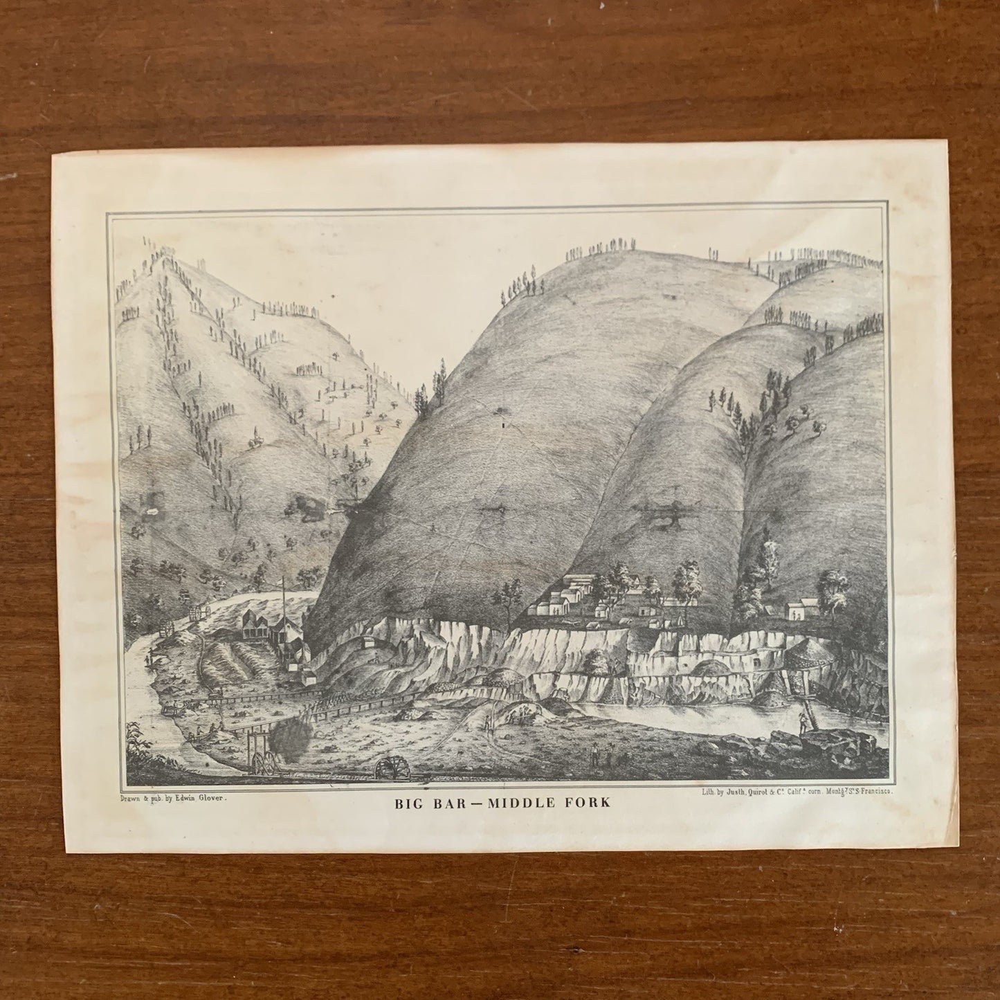 1851 Big Bar - Middle Fork Lithograph by Justh, Quirot & Co. California