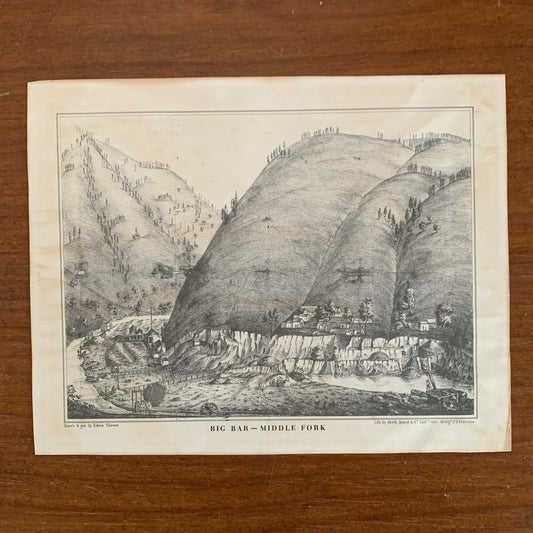 1851 Big Bar - Middle Fork Lithograph by Justh, Quirot & Co. California