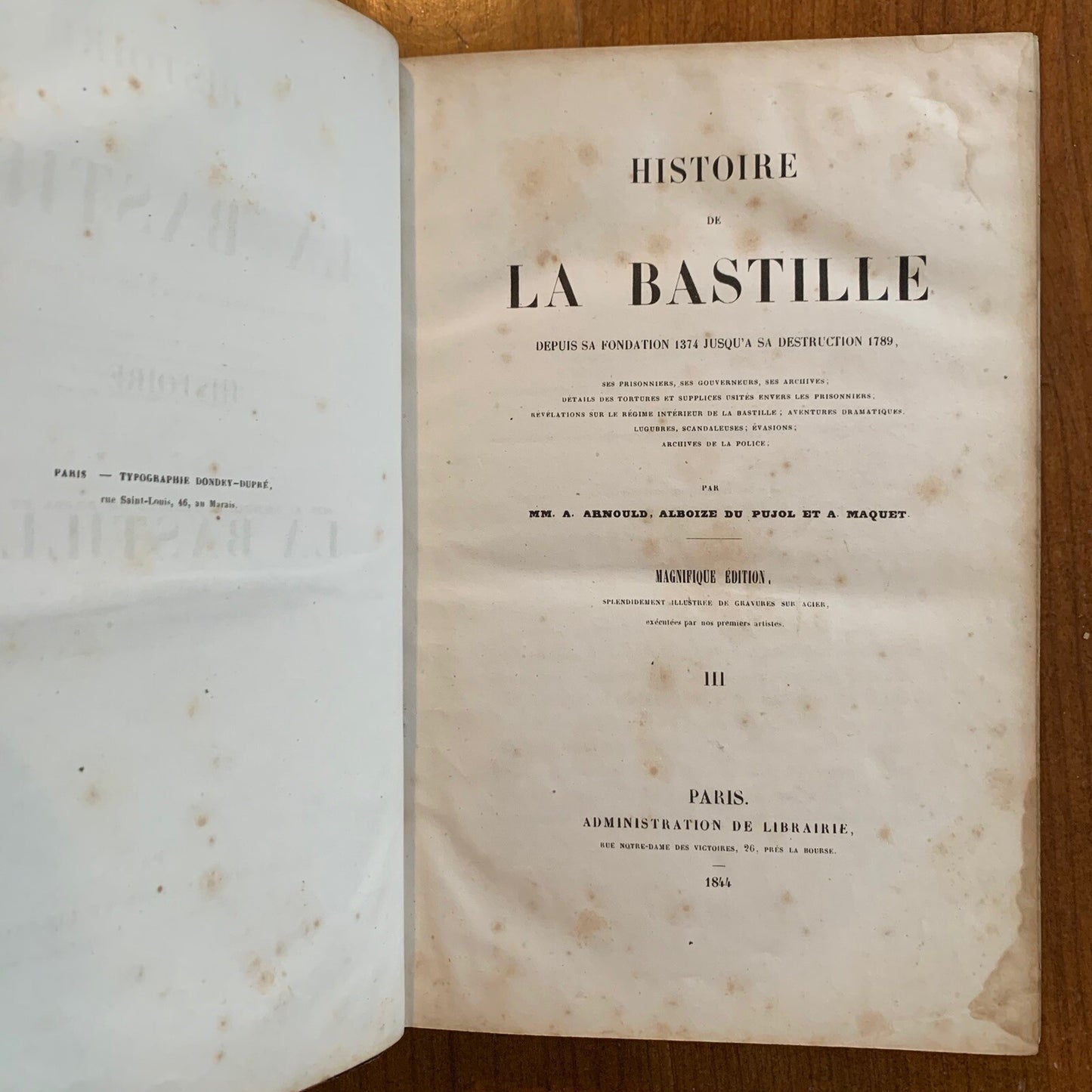 4 Vol 1844 1st ed History of the BASTILLE French Revolution Illustrated