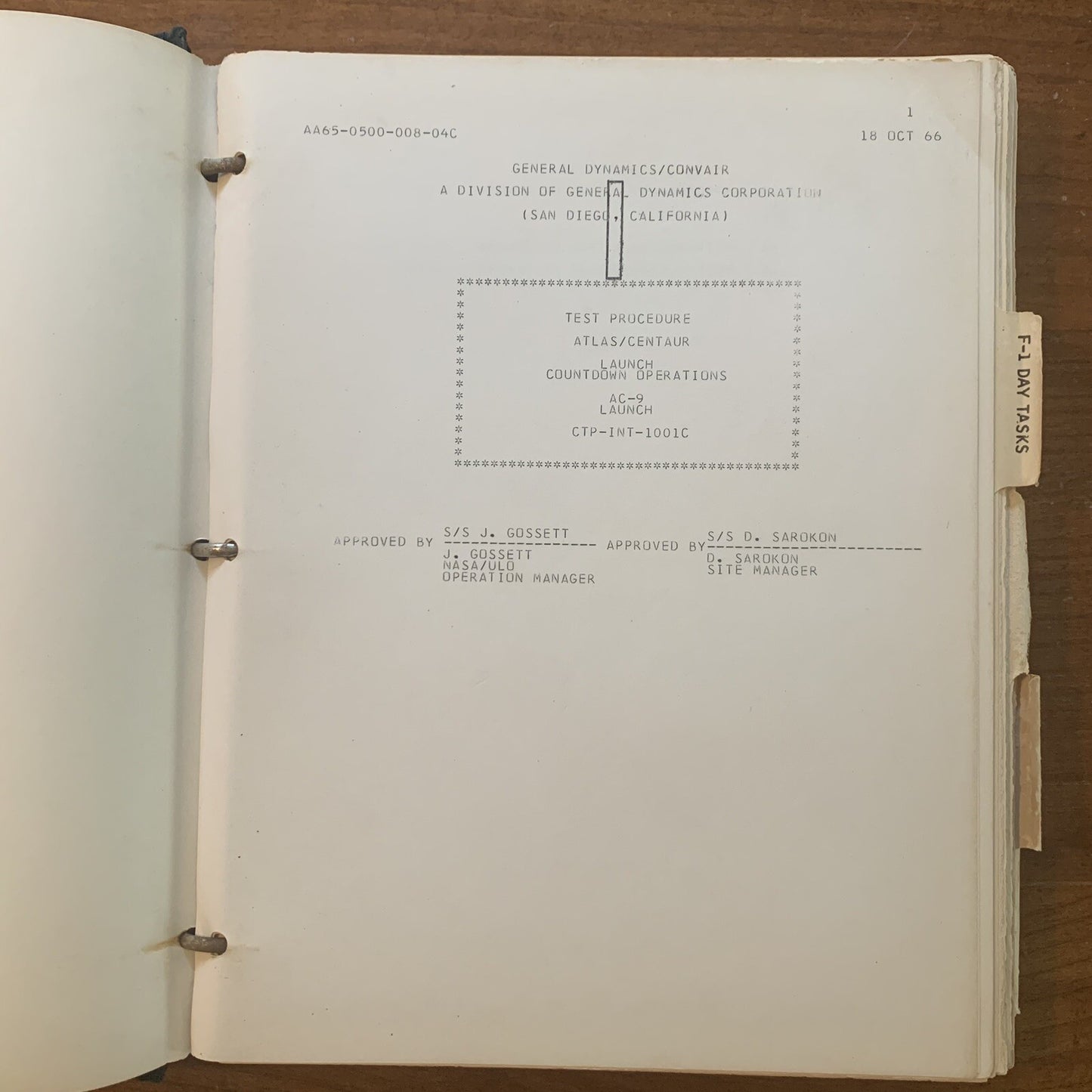 Atlas / Centaur AC-9 Launch Countdown Manual General 18 Oct 1966
