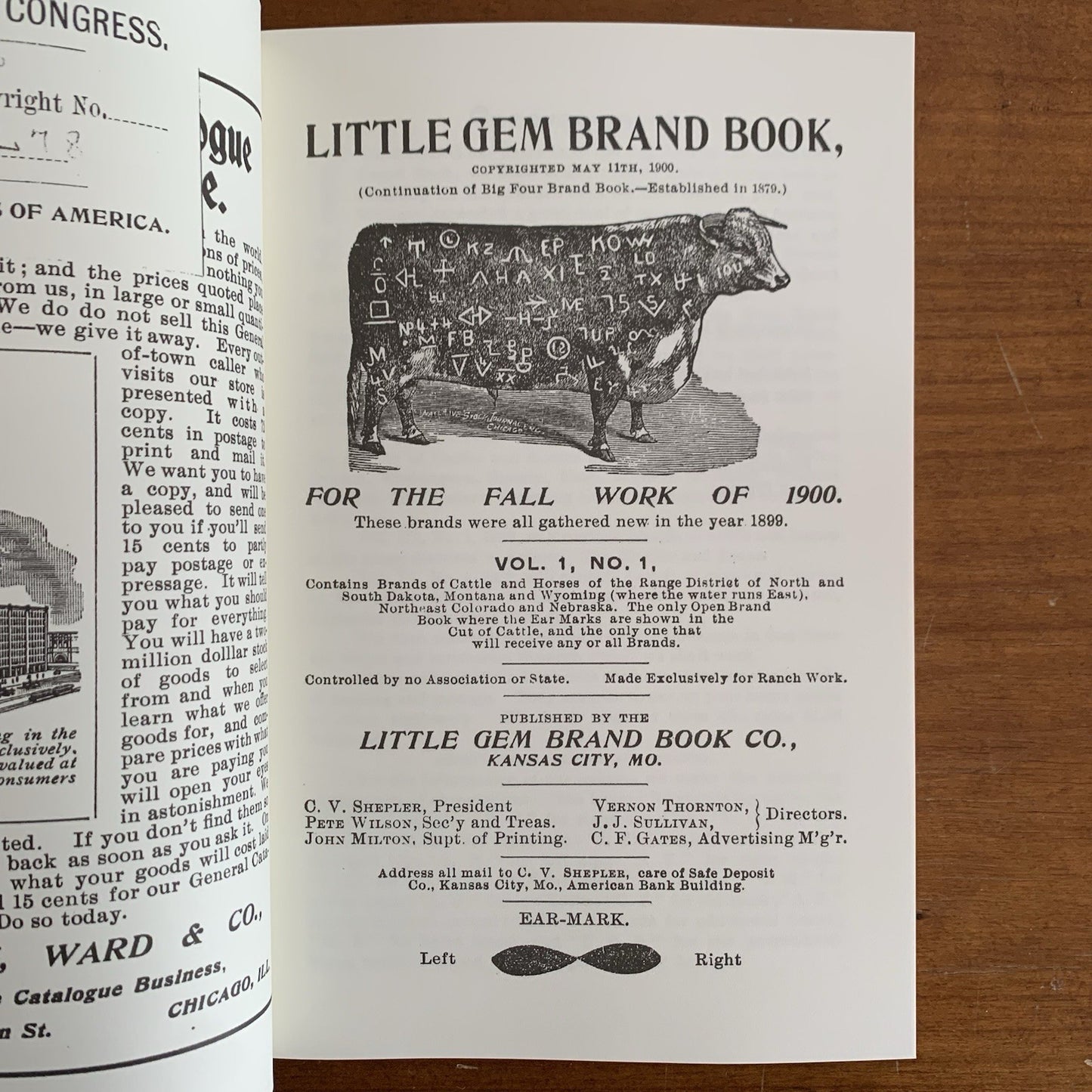 1900 Little Gem Brand Book / Wyoming Montana Colorado Dakota Nebraska Cattle