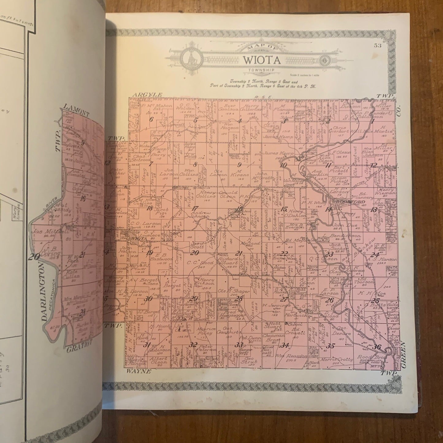 1916 Standard Atlas of Lafayette County Wisconsin Plat Book Ogle