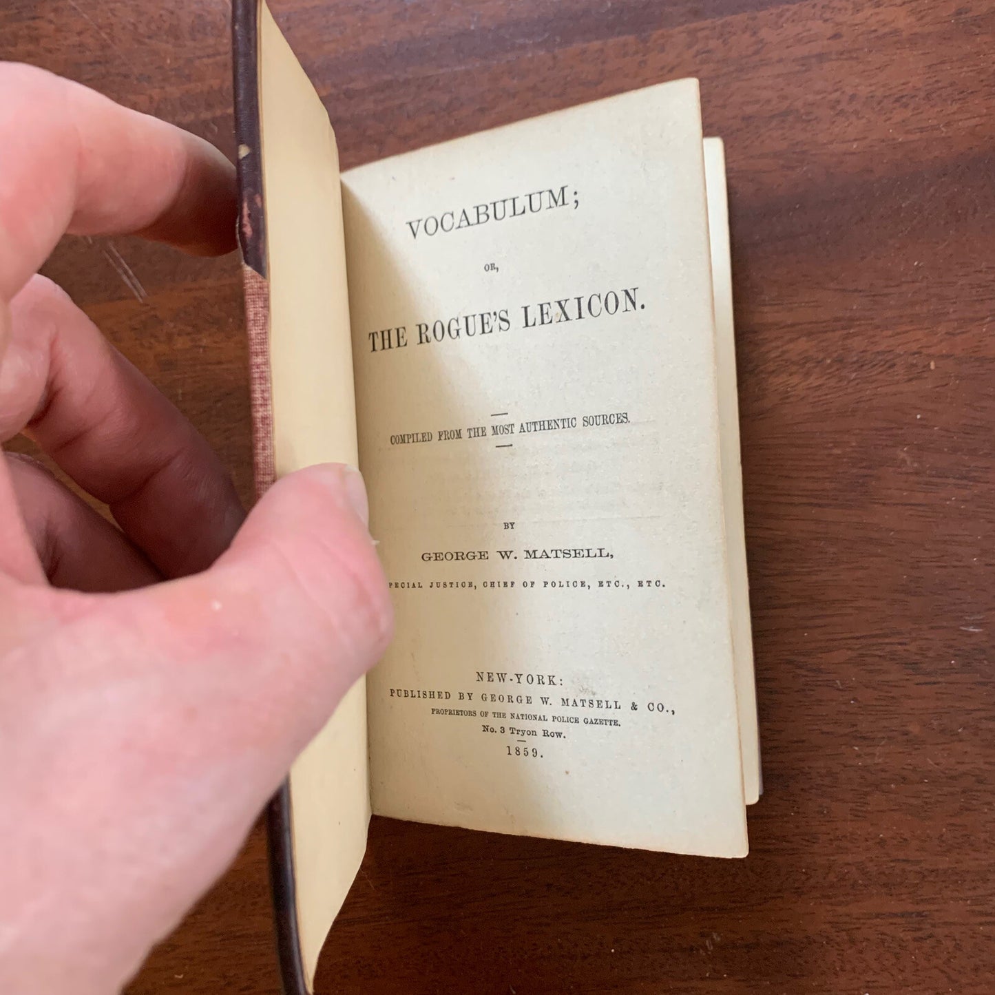 Vocabulum; or, The Rogue's Lexicon. George Matsell. First Edition ~ 1859