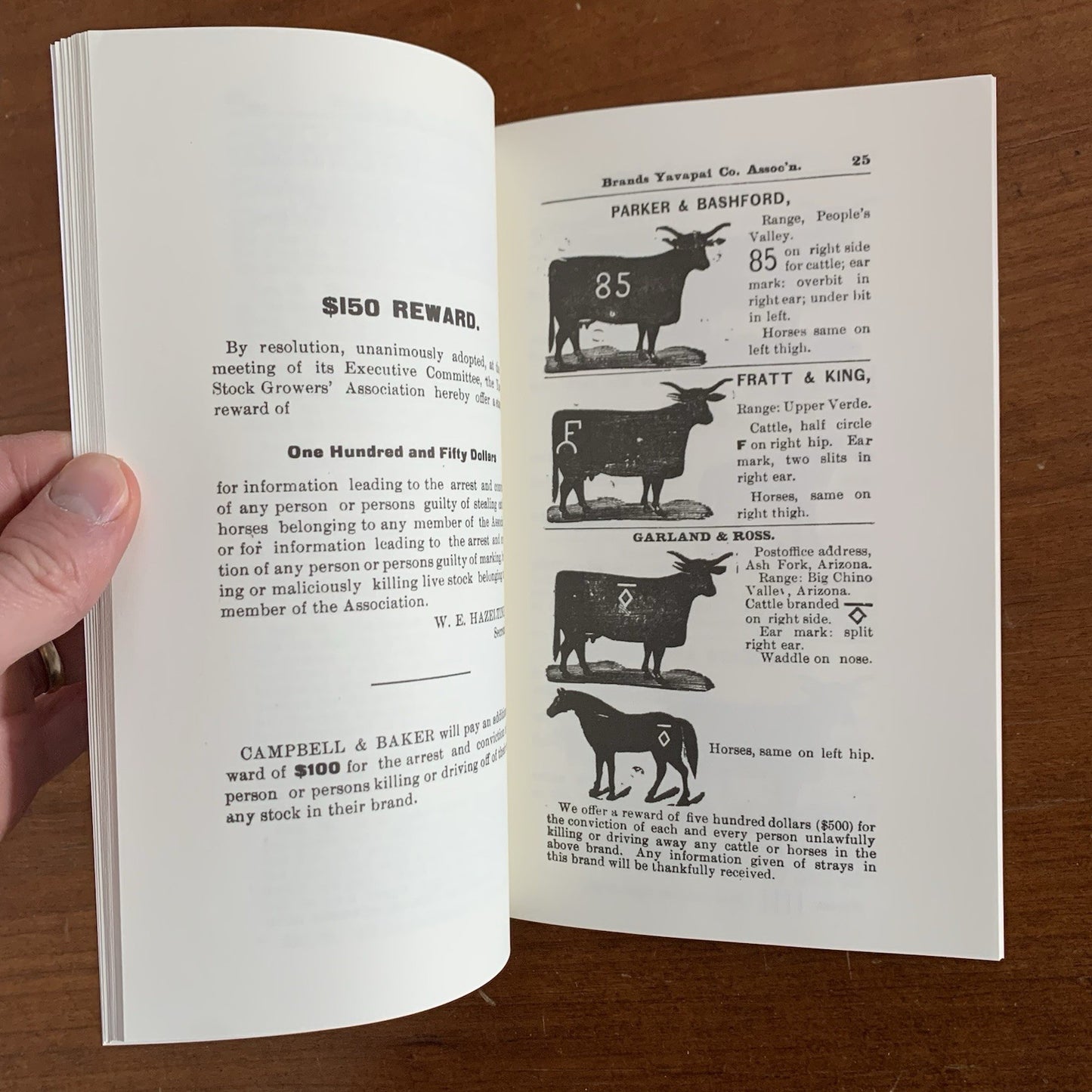 1885 Brand Book of Yavapai County [Arizona] Stock Growers Association / Cattle