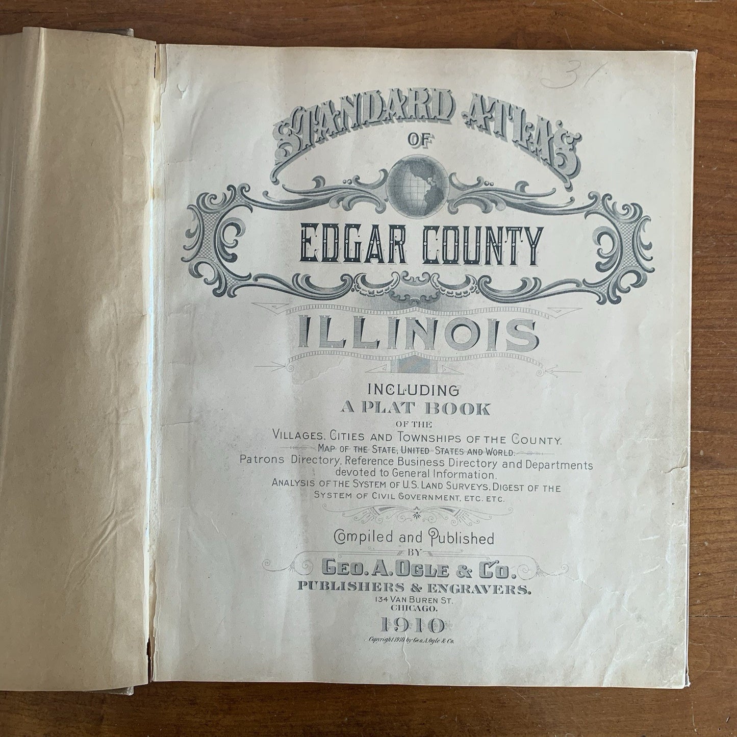 1910 Standard Atlas of Edgar County Illinois Maps Plat Book Directory VERY GOOD