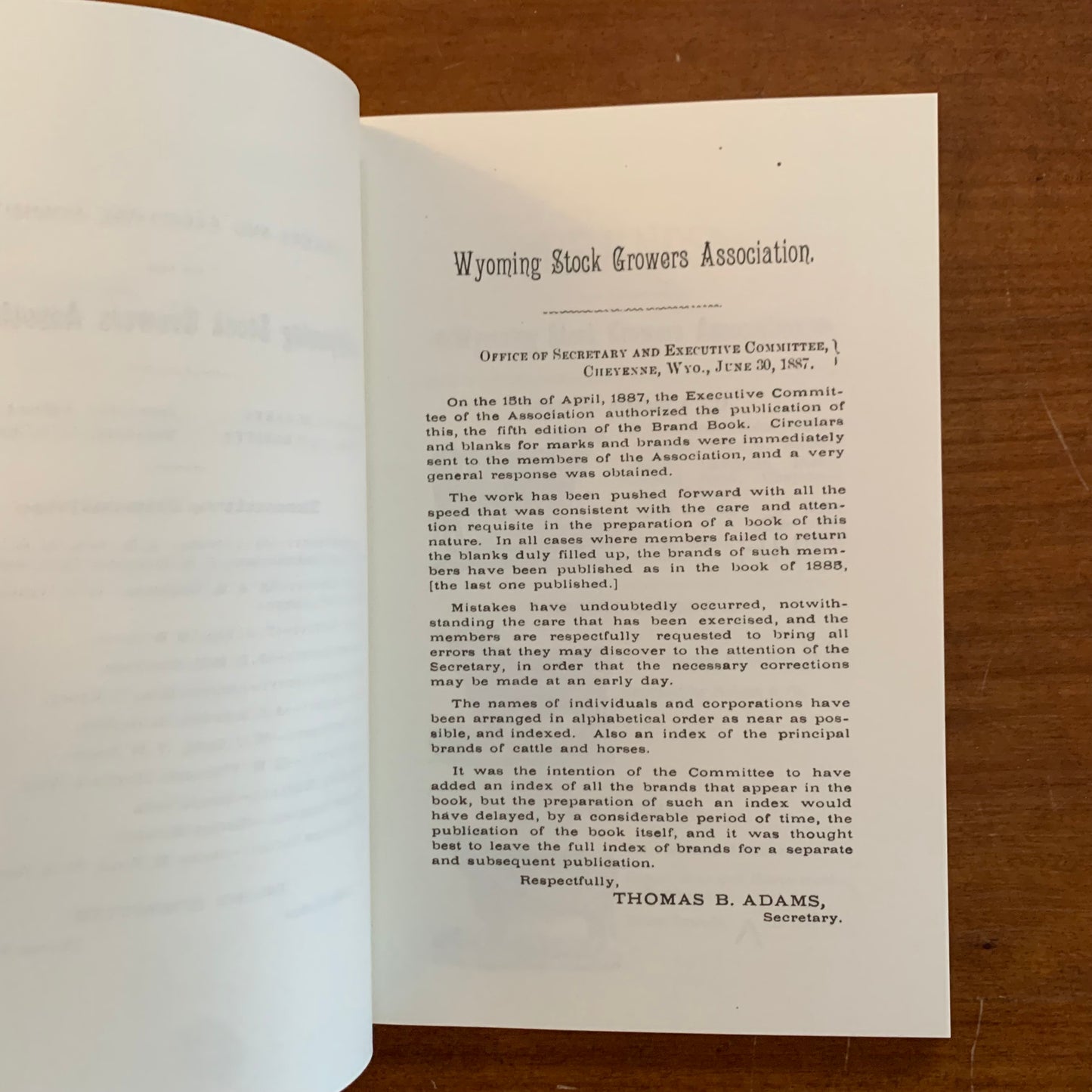 1887 Brand Book Published by the Wyoming Stock Growers Association FACSIMILE