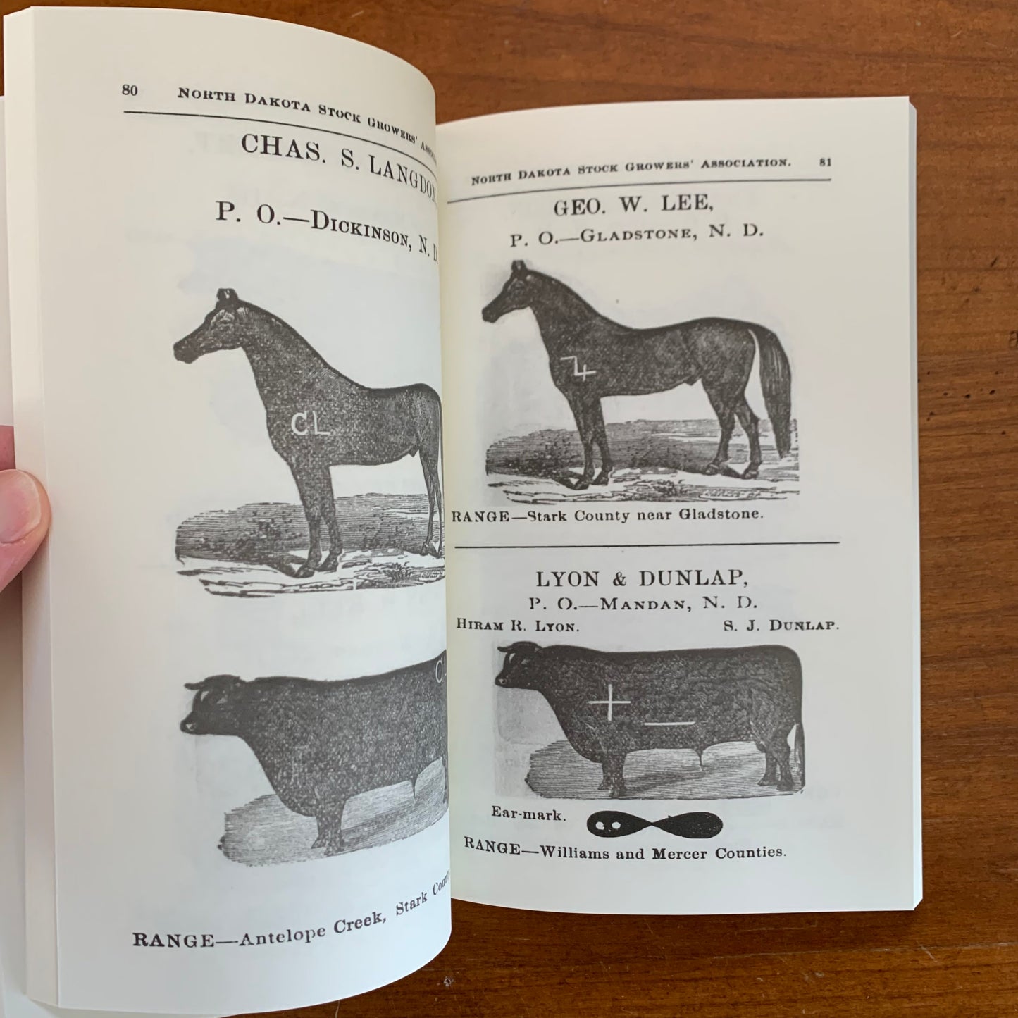 1892 Brand Book of the North Dakota Stockgrowers’ Association FACSIMILE