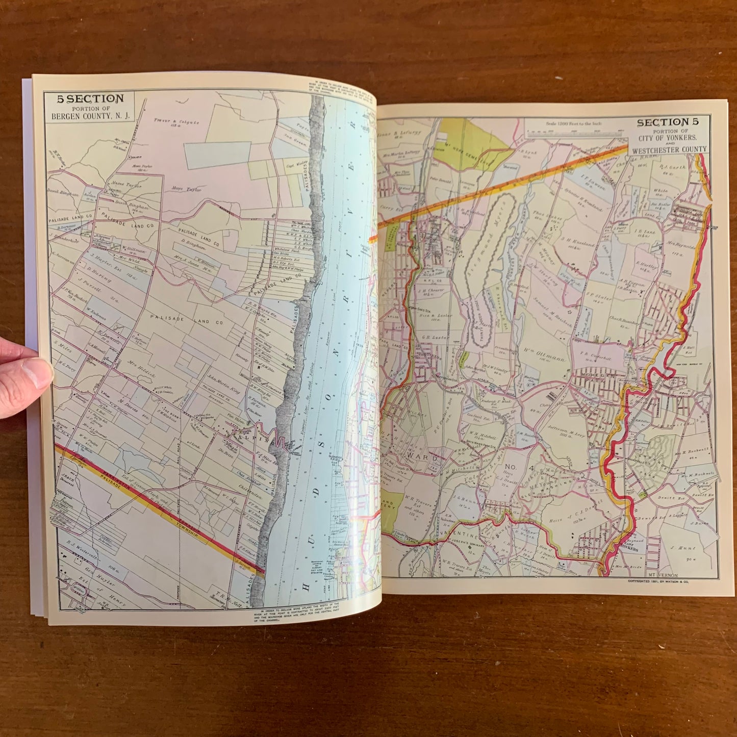 1891 Atlas of the Hudson River Valley New York City to Troy / Color Reprint