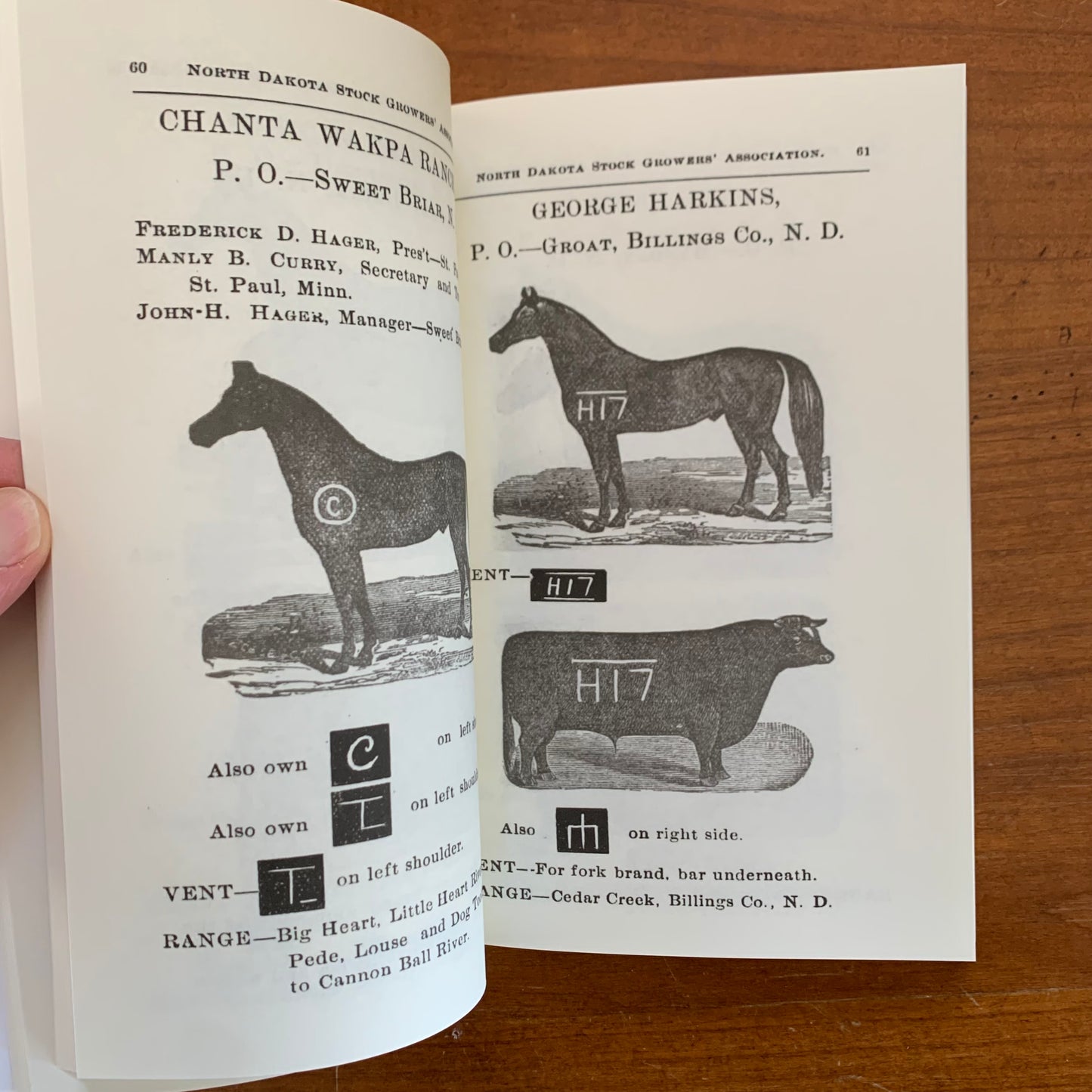 1892 Brand Book of the North Dakota Stockgrowers’ Association FACSIMILE