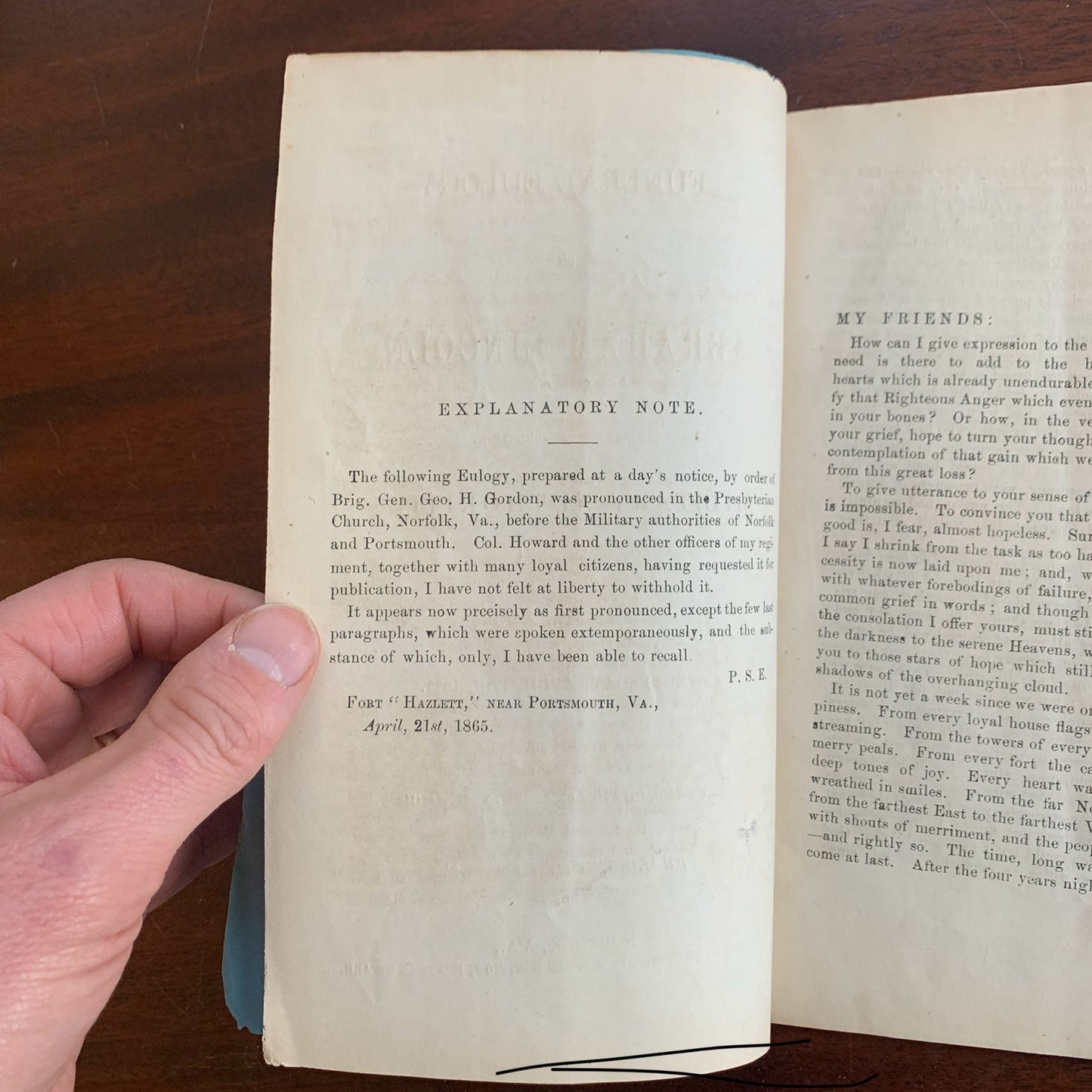 1865 Rare Funeral Eulogy on Abraham Lincoln / Military Authorities Norfolk VA