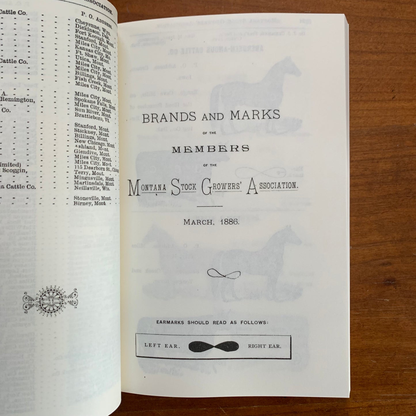1886 Brand Book of the Montana Stock Growers' Association / FACSIMILE