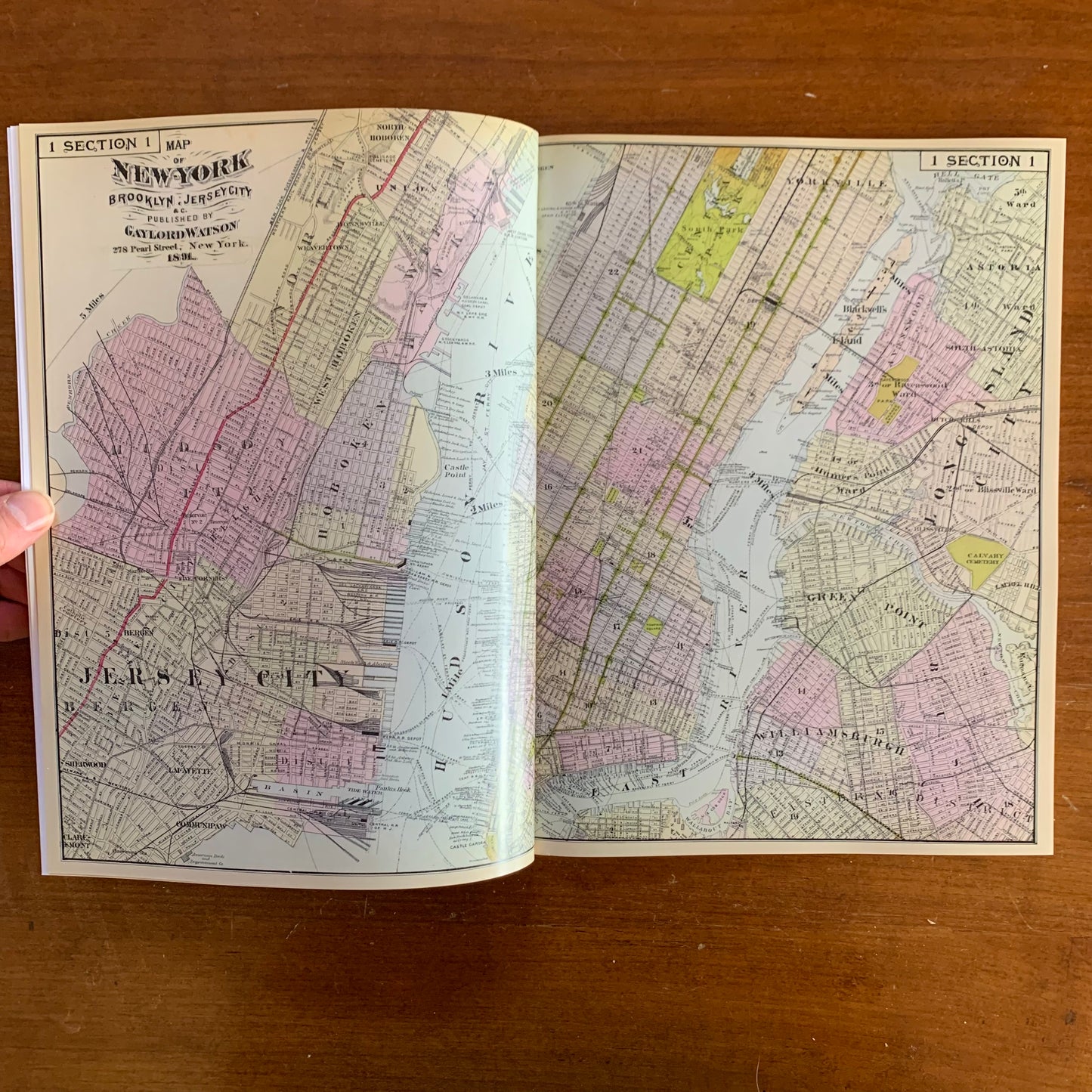 1891 Atlas of the Hudson River Valley New York City to Troy / Color Reprint