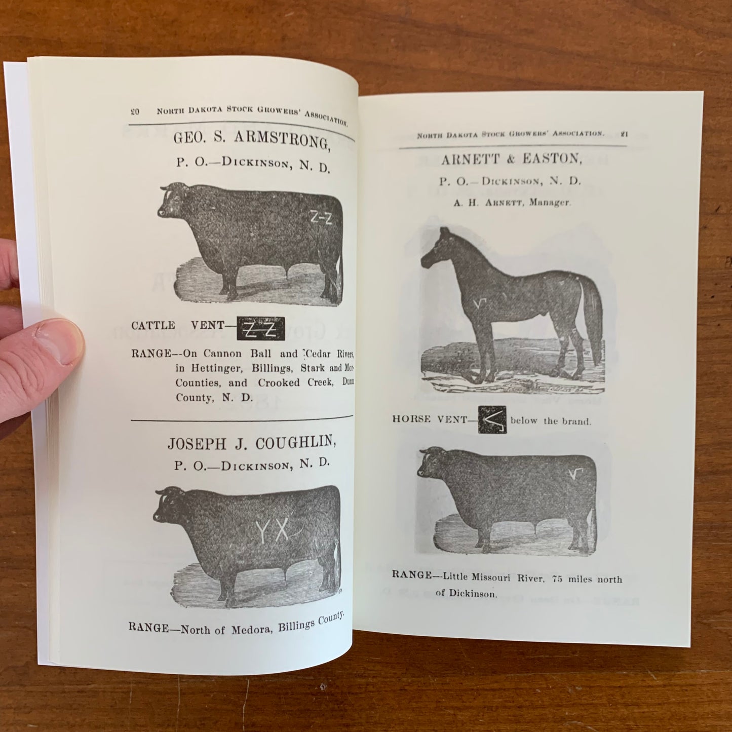 1892 Brand Book of the North Dakota Stockgrowers’ Association FACSIMILE