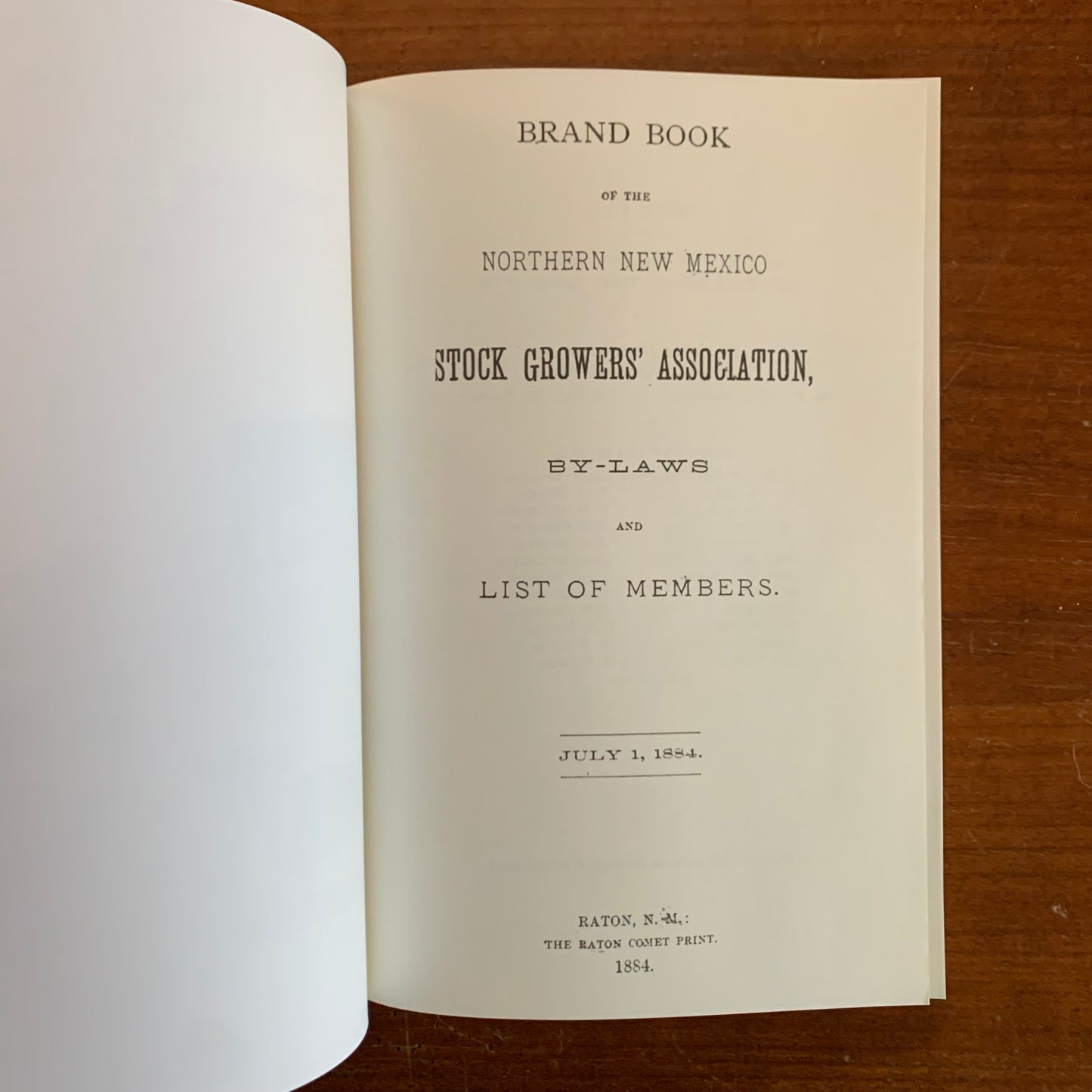 1884 Brand Book of the Northern New Mexico Stock Growers' Association FACSIMILE