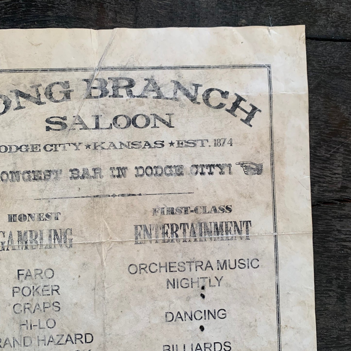 Long Branch Saloon Broadside Poster "Longest Bar in Dodge City!" Kansas