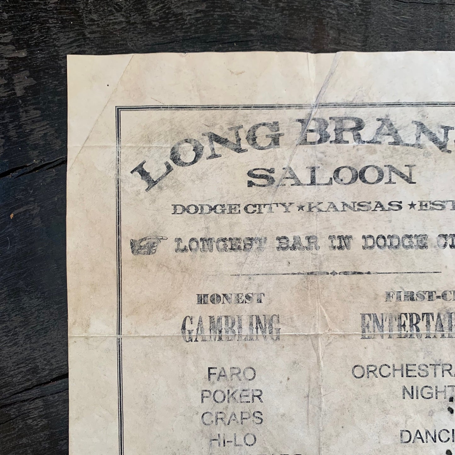 Long Branch Saloon Broadside Poster "Longest Bar in Dodge City!" Kansas