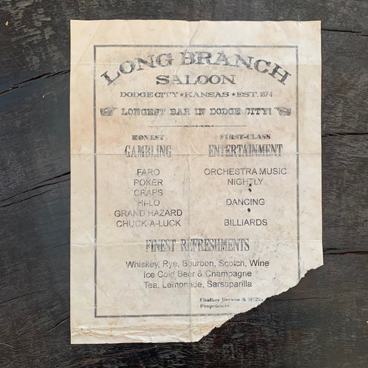 Long Branch Saloon Broadside Poster "Longest Bar in Dodge City!" Kansas